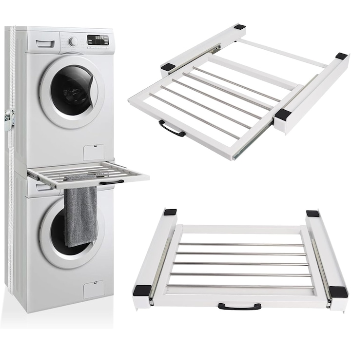 Комплект за покриване на сушилня и машина, JFYU, Комплект за покриване на машина с прибираща се поставка, Универсален комплект за покритие за прибираща се поставка за перални и сушилни, сребро