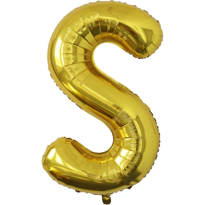Balon Fólia Metalizált "S" betű, 80 cm, Héliummal vagy Levegővel Felfújható, Egyedi Csomagolás, Szívószál Mellékelve, Arany