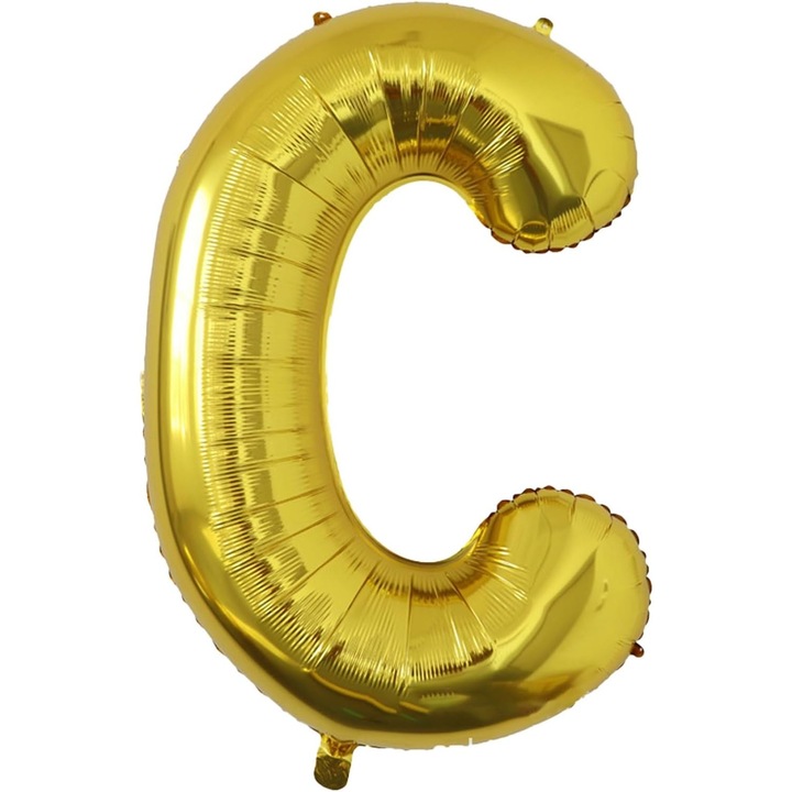 C betűs fólia lufi, 80 cm, héliummal vagy levegővel fújható, egyedi csomagolás, szívószál mellékelve, arany
