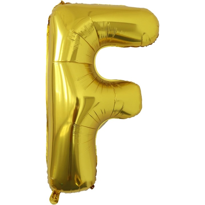 Fólia Lufi F betű, 80 cm, Héliummal vagy Levegővel Felfújható, Egyedi Csomagolás, Szívószál mellékelve, Arany