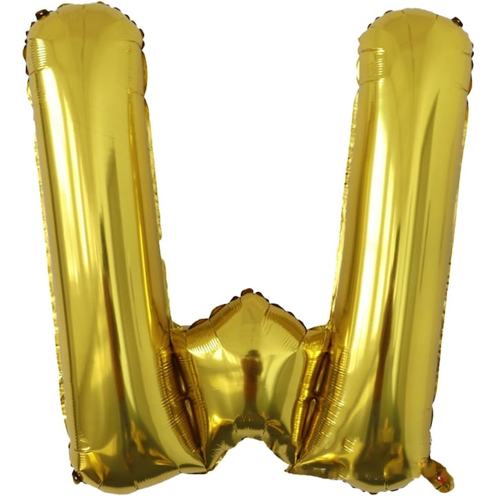 Balon Fólia Metalizált W Betű, 80 cm, Fújható Héliummal vagy Levegővel, Egyedi Csomagolás, Szívószál mellékelve, Arany