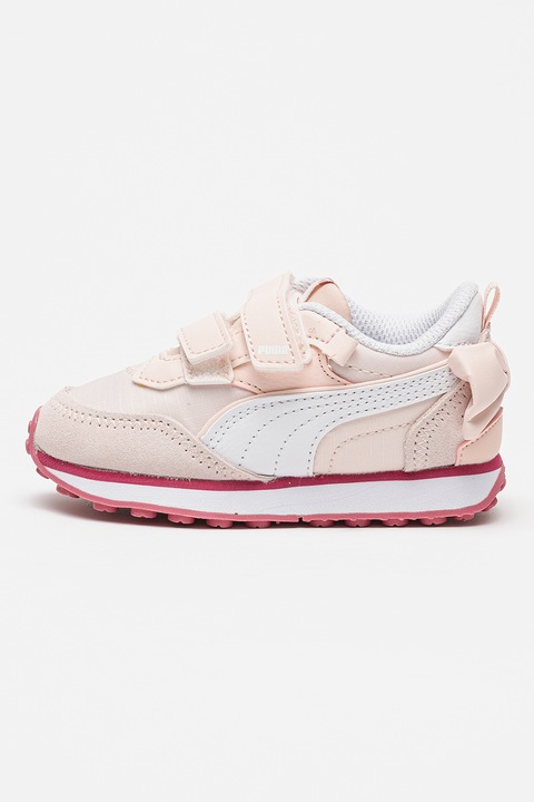 Puma, Pantofi sport cu velcro si funde decorative Rider, Piersica/Roz pal, 22 EU