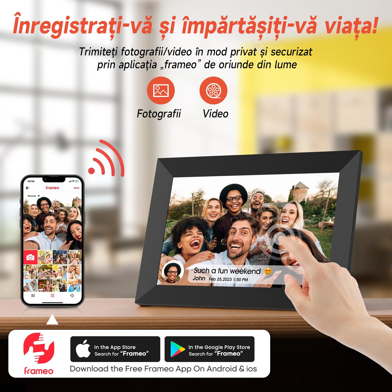 Jfyu Rama foto Digitala JFYU, Touchscreen 1280x800 HD IPS, Aplicatie Frameo ...