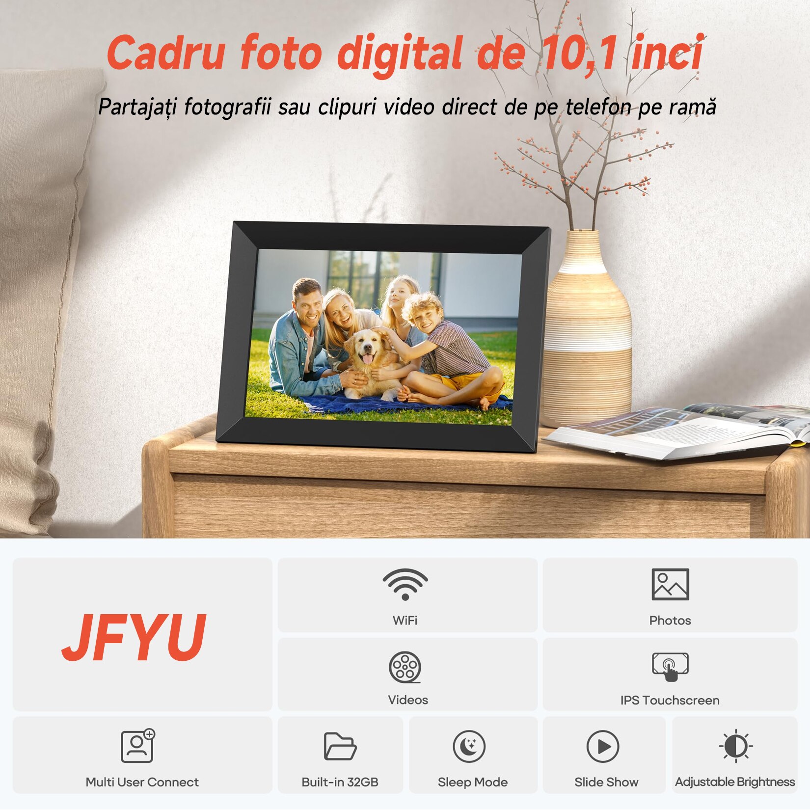 Jfyu Rama foto Digitala JFYU, Touchscreen 1280x800 HD IPS, Aplicatie Frameo ...