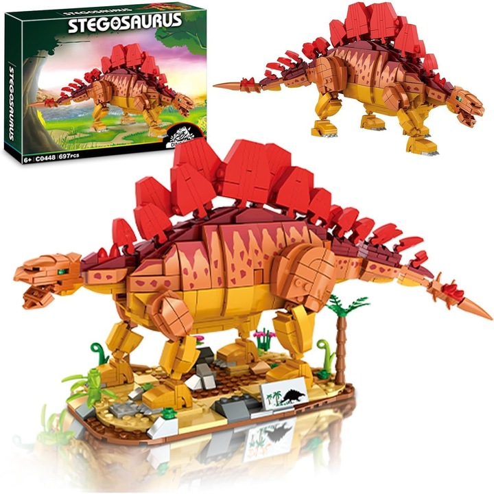 WALALLA Stegosaurus építőkészlet, 697 db, fejlesztőjáték, 14,14x3,15x6,02 hüvelyk, 6 év feletti gyerekeknek, többszínű