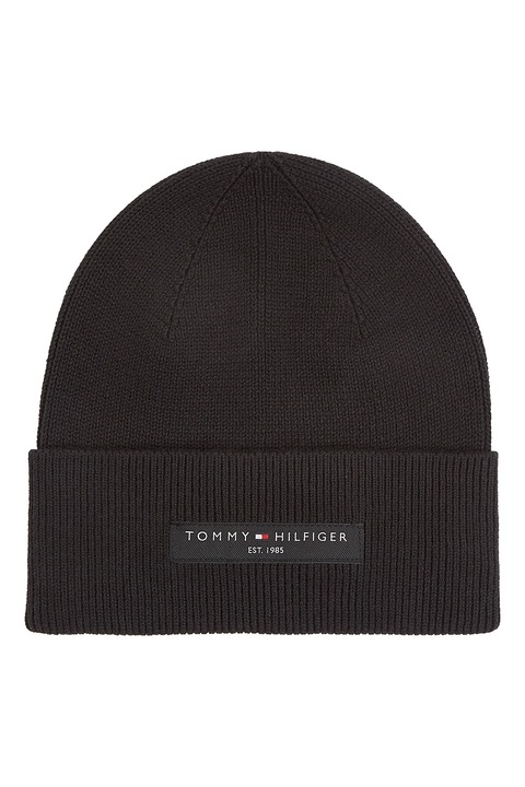 Tommy Hilfiger, Caciula din bumbac organic cu logo, Negru