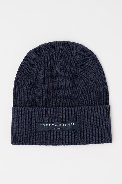 Tommy Hilfiger, Caciula din bumbac organic cu logo, Albastru ultramarin