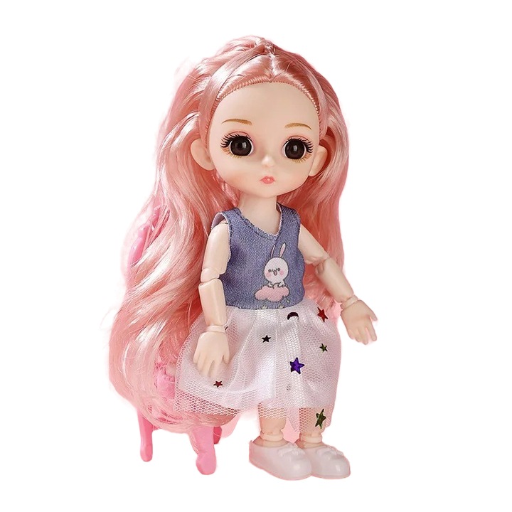 Papusa mini Mixbo, corp mobil, plastic/silicon, 18 cm, denim
