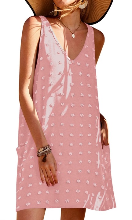 Rochie casual de vara pentru femei, Cozevdnt, Poliester, Roz