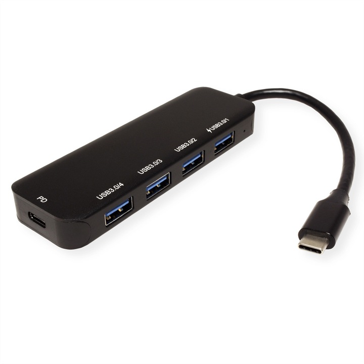 USB 3.2 hub, Value, 4 port, fekete