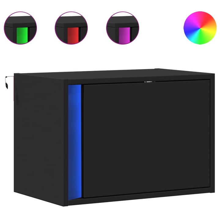 Noptiera montata pe perete cu lumini LED vidaXL, negru, 7.3 kg
