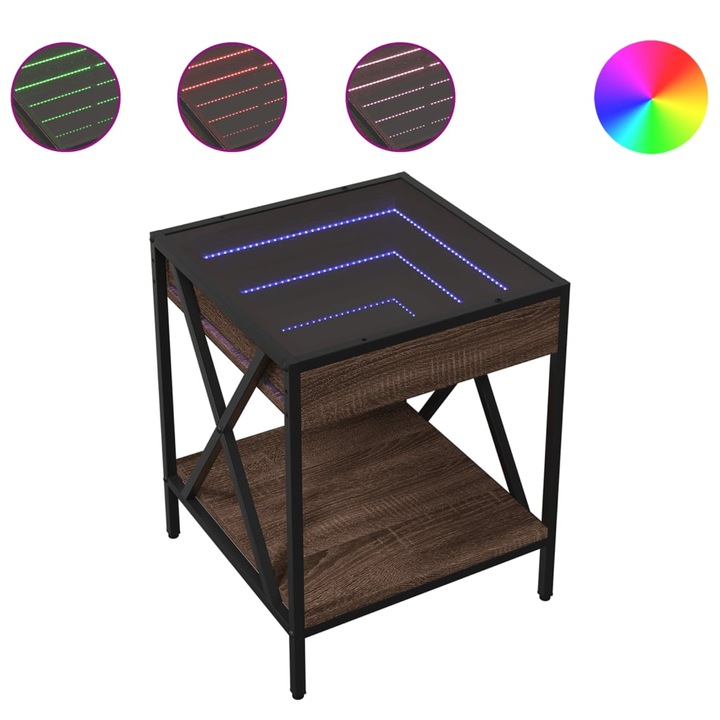 Нощна масичка с Infinity LED vidaXL, кафяв дъб, 40x40x49 см, 10 Kg