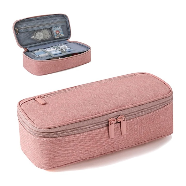 Tolltartó, BOMSTOM, nagy kapacitású, 5 rekeszes, rózsaszín, 23x11x6,5cm