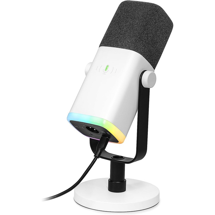 Професионален микрофон FIFINE AM8W, USB свързаност, поддръжка на XLR, стрийминг, игри, подкаст, RGB светлини, бял