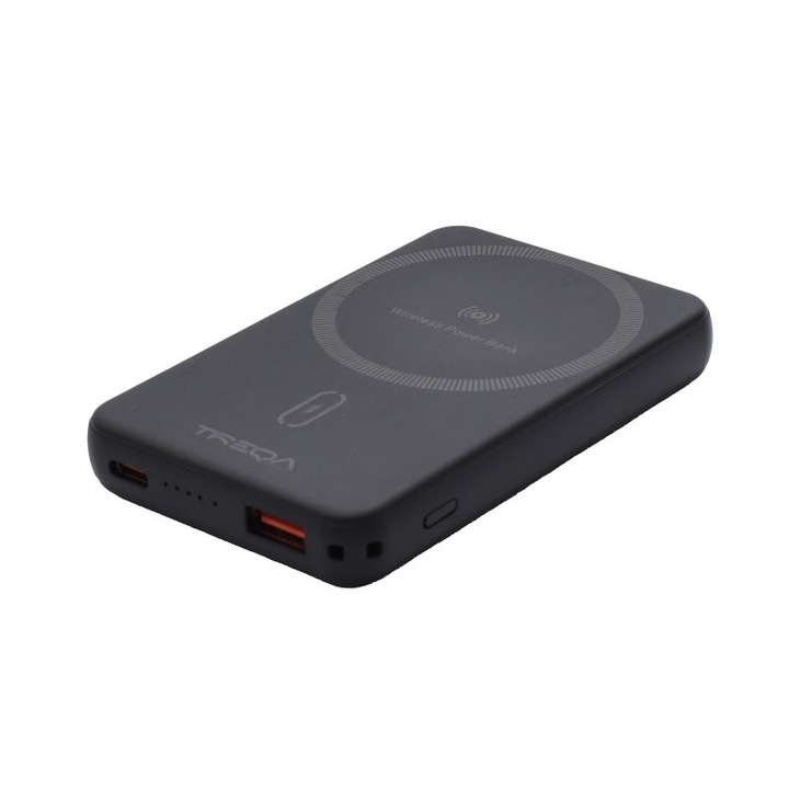 Baterie Externa 5000mAh, Power Bank Slim - Magnetic Wireless 15W, Usb / TR-966 / Negru