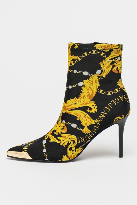 Versace Jeans Couture, Botine din material textil cu toc stiletto, Negru/Galben