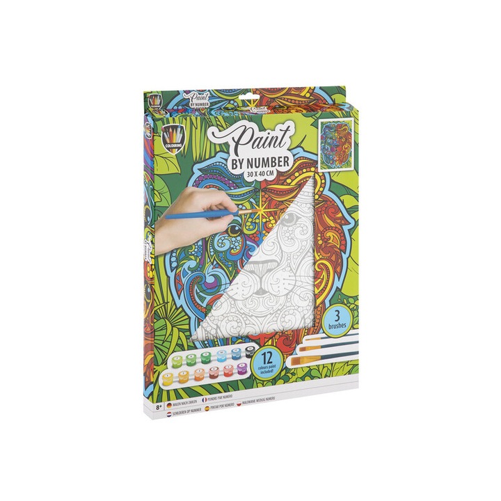 Festészeti készlet számokkal 30x40 cm Oroszlán 12 színnel és 3 ecsettel