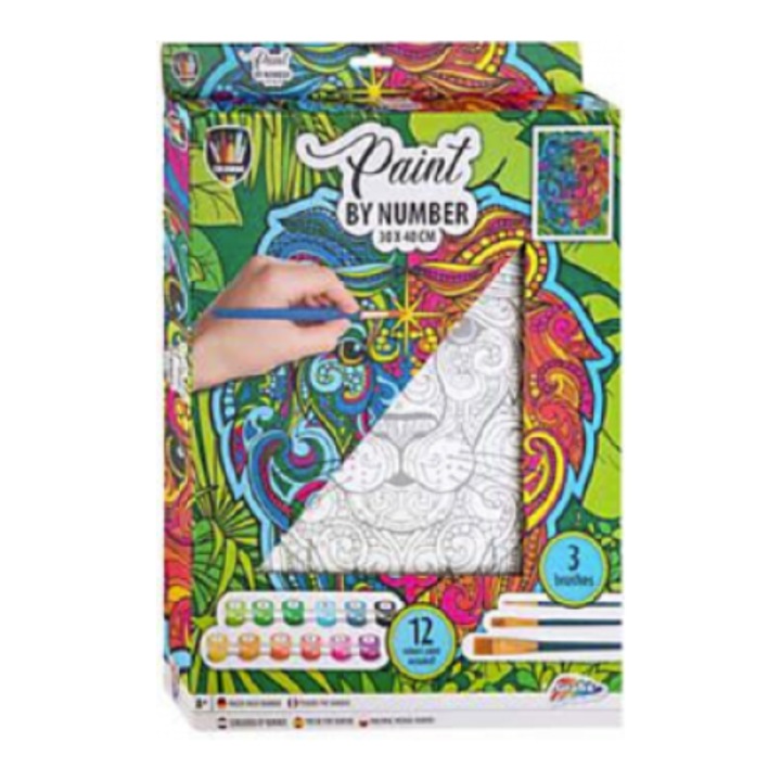 Set pictura pe numere 30x40 cm Leu cu 12 culori si 3 pensule