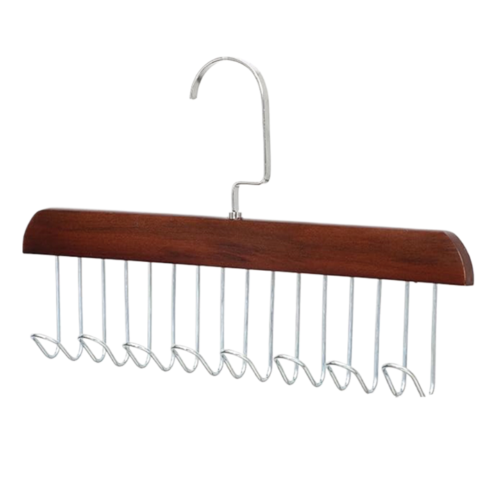 Fa akasztótartó, 8 króm kampóval, retro dizájn, 28x9x4cm, többfunkciós rendszerező, 360 fokban forgatható