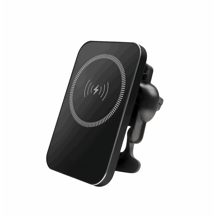 Магнитен държач за телефон, с безжично зареждане 15 W бързо зареждане, вентилационна дръжка, MagFit, черен