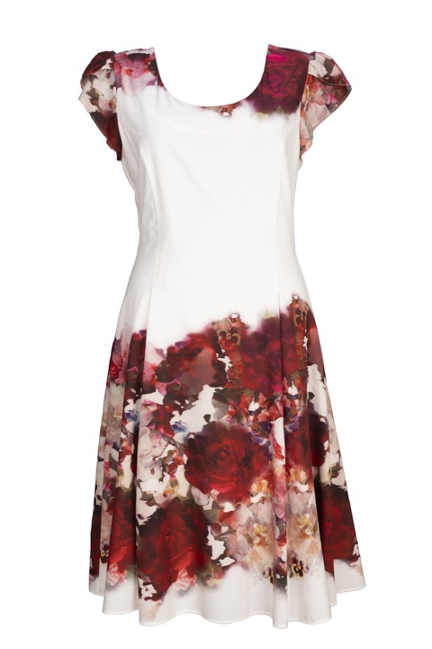 Rochie dama, cu model floral multicolor, Bej deschis