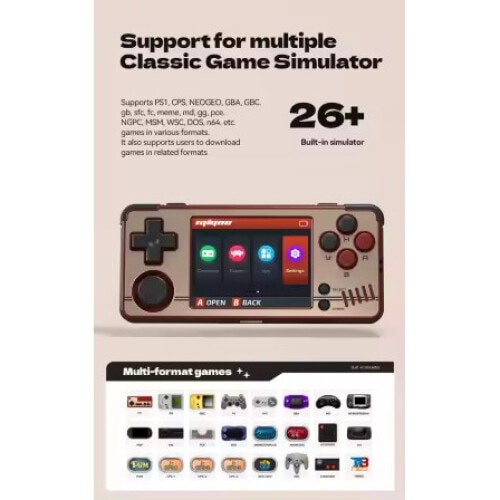 Consola jocuri Miyoo A30 Retro, 64GB, Emulator PS1, 2, 8 inch IPS LCD, 2200mAh, Wireless, Vibratii, USB-C, Gri