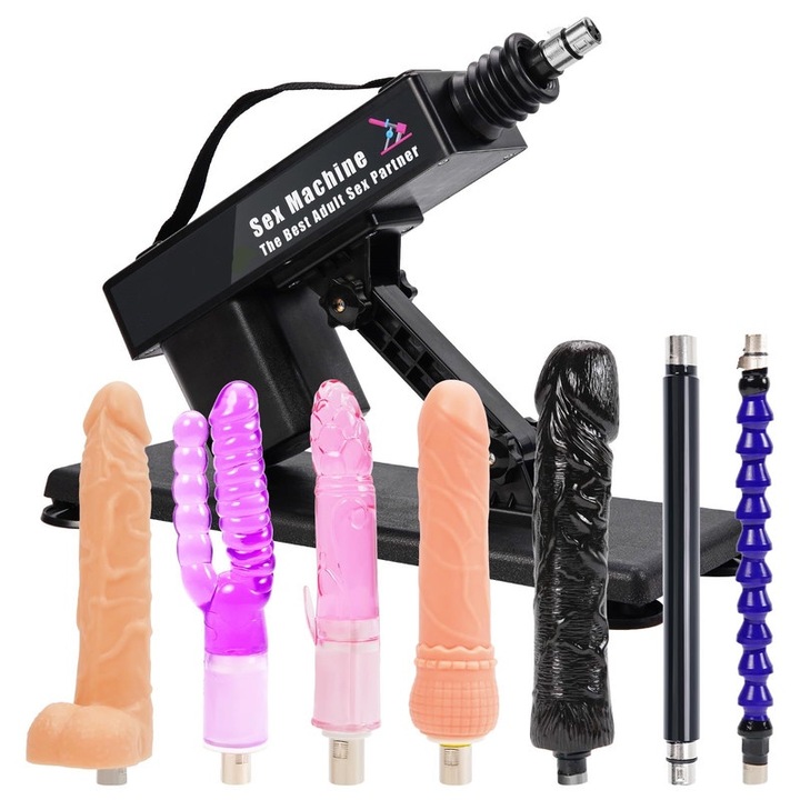 Секс машина, WALALLA, Комплект от 8 части, С пенис, Опора за засмукване, Реалистична текстура, 3 кг, Многоцветен