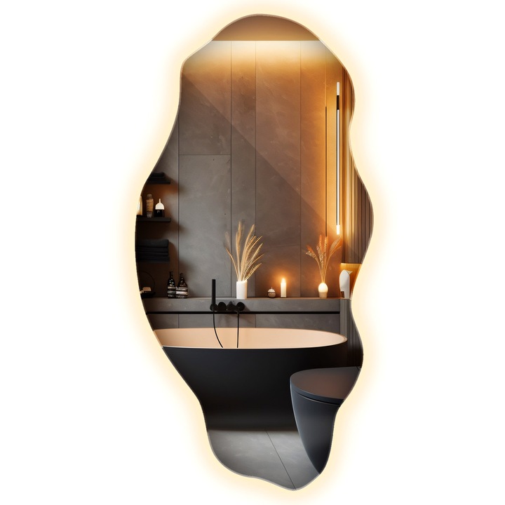 Oglinda LED, Decormat, Cald (3000K), 50 cm x 100 cm, perete, 010390550281900000000