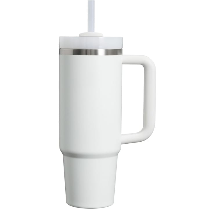 Cana Termos Elindor®, din Otel Inoxidabil, 1800 ml, Izolatie Termica cu Pereti Dubli, cu Capac si Pai Reutilizabil, Rezistenta la Scurgeri, Ideala pentru Apa, Ceai, Cafea sau Smoothie, Utilizare in Masina Suport Auto, Alb