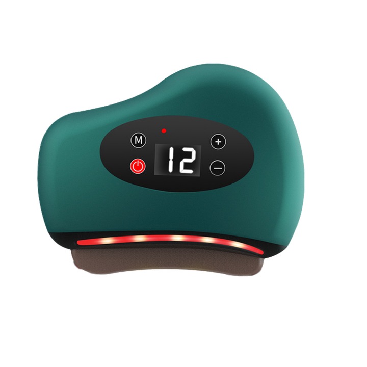 Aparat de masaj electric, functie Gua Sha, terapie prin caldura, detoxifiere, 12 viteze ajustabile, verde