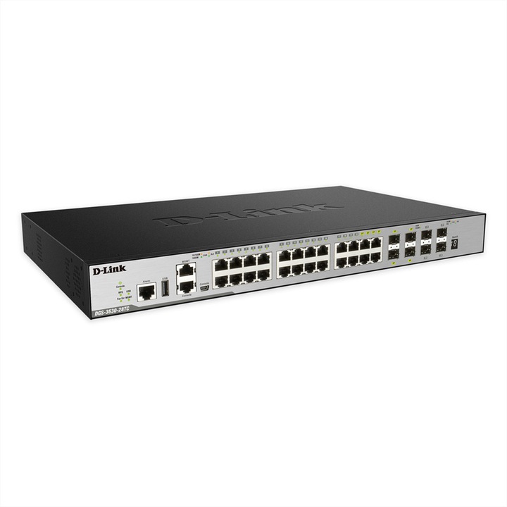 Gigabit kapcsoló, D-Link, 28 port, DGS-3630-28TC/SI/E, fekete/szürke