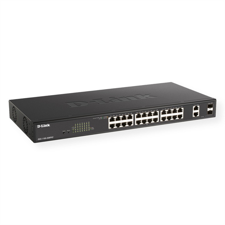 Switch PoE+ Gigabit Smart D-Link, 26 porturi, 370W, Negru, 1U