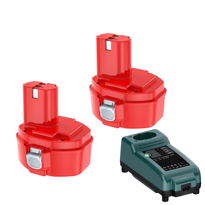 Set 2 Baterii Ni-MH, 3500 mAh, Incarcator, 14.4 V, Rosu / Verde