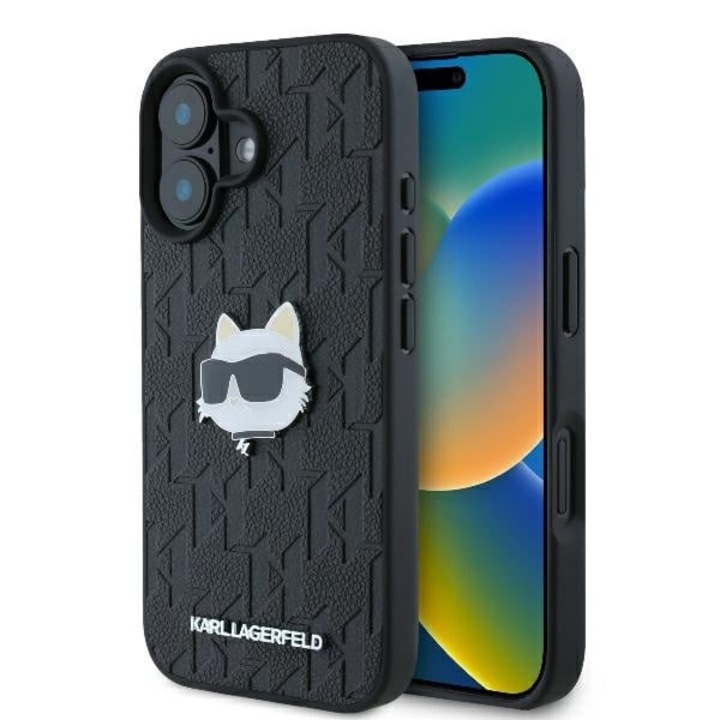 IPhone 16 tok – Karl Lagerfeld keménytokos bőr monogram (KLHCP16SPGKLCHPK) – Choupette fejtű