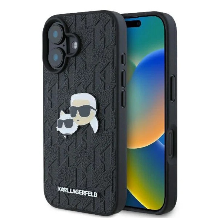 Husa pentru Apple iPhone 16 Karl Lagerfeld monogram karl & choupette head pin black