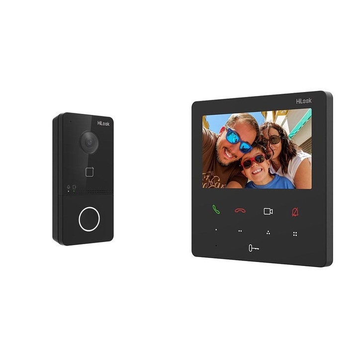 Kit videointerfon IP WiFi Hikvision HiLook VI-K46P, 2MP, touchscreen, 2.4GHz, IR 3m, ecran 4.3 inch, aparent, PoE, slot card