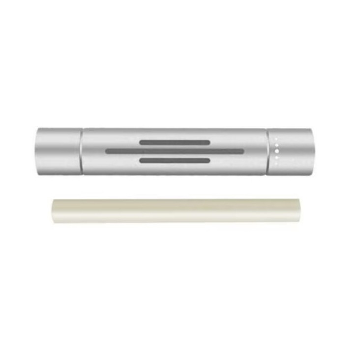 Odorizant Auto din Aluminiu + 5 Rezerve Reutilizabile de Parfum, DAVIDAMI CONCEPT® cu Prindere pe Grila de Ventilatie, Argintiu