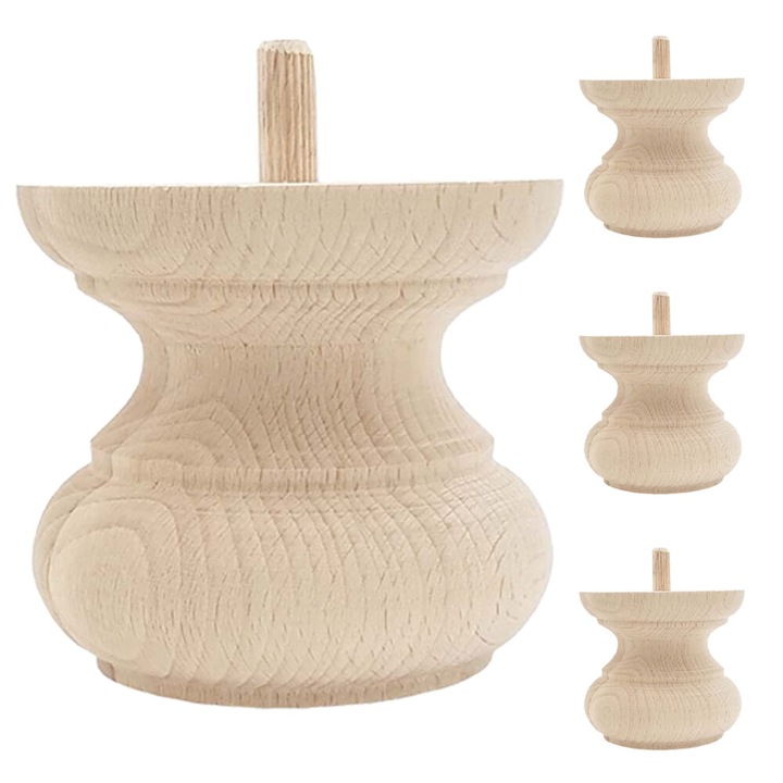 Picior de mobilier din lemn strunjit, H-80 lemn de fag TOE-18, 4 bucati