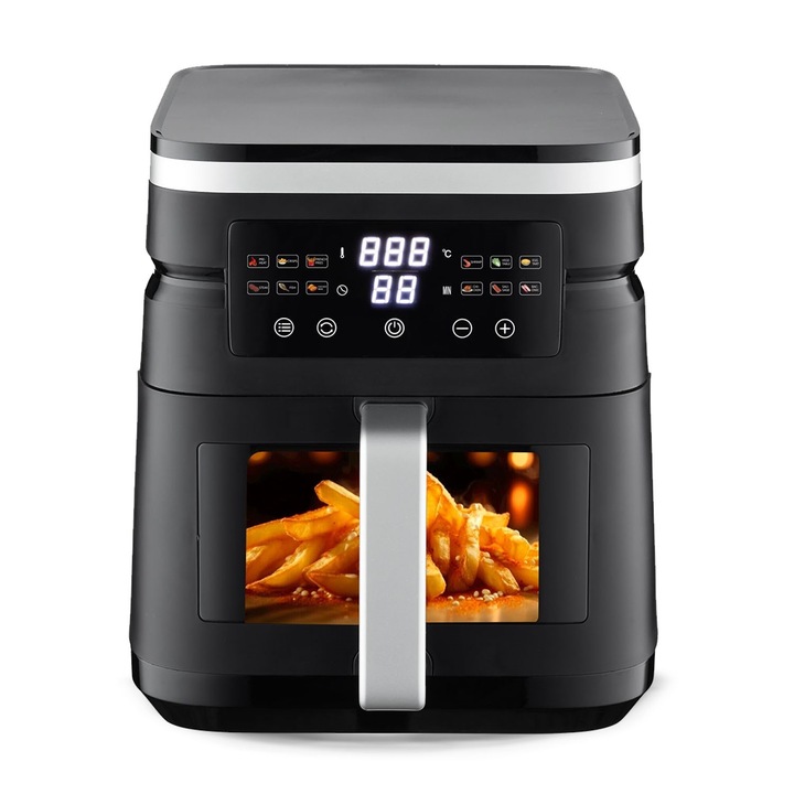 Еър фрайер STARCREST SFR-7020WBK, 7 литра, 2 горни/долни нагревателни елемента, 2000 W, Термостат 80 - 200 °C, 12 предварително зададени програми, Черен