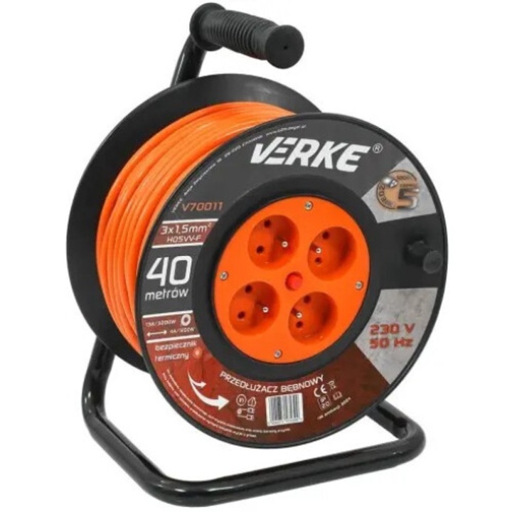 Удължител за бобина, Verke, 40м, 4 гнезда, V70011
