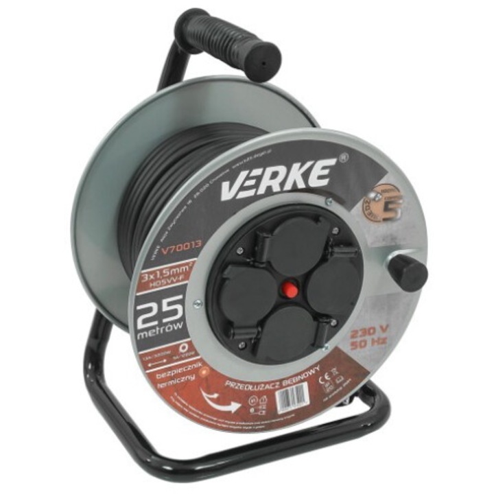 Удължител за ролка, Verke, 25м, 4 гнезда, V70013