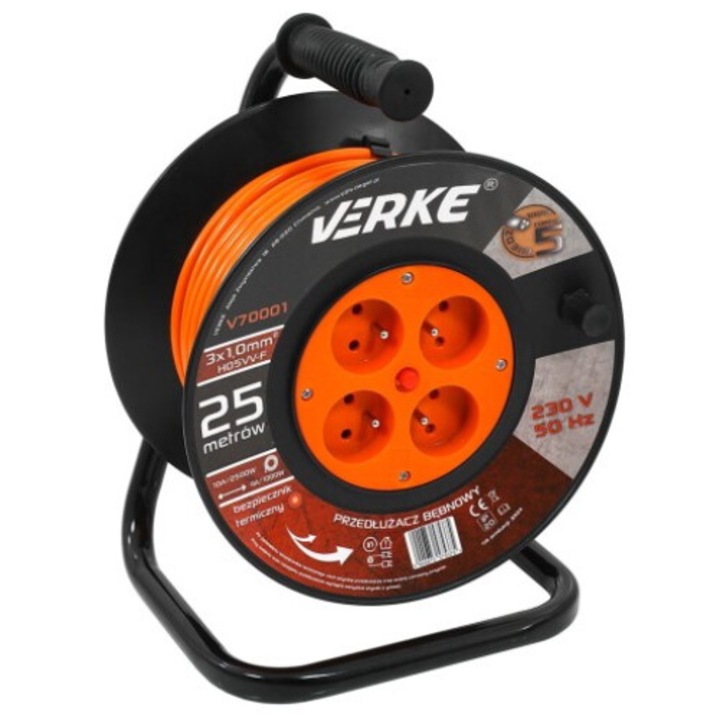 Удължител за ролка, Verke, 25м, 4 гнезда, V70001
