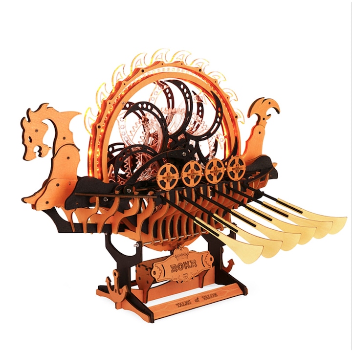 3D puzzle, Robotime, DIY Viking Dragon Ship Wood, többszínű