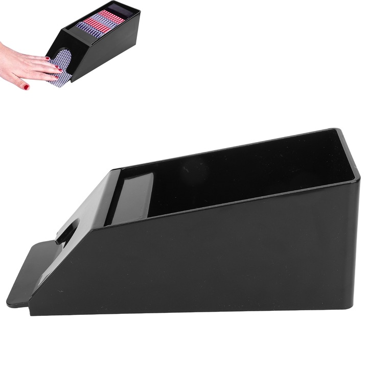 Kártyakeverő, longziming, műanyag, fekete, 25x10x10cm, 1-6 csomag férőhelyes