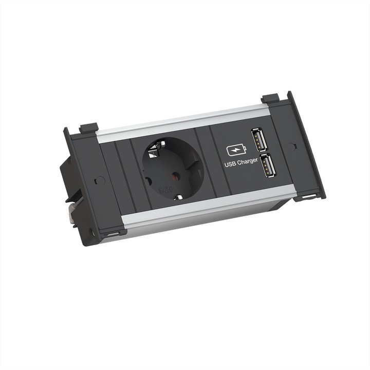 Prize Bachmann KAPSA X-Small, 1x priza cu impamantare, 1x incarcator USB, aluminiu, 45mm