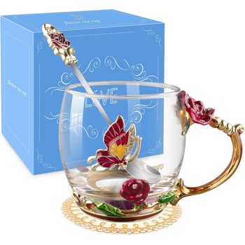 Ceasca de cafea, YSBER, 320ml, set cu lingurita, Ziua de nastere, Craciun, Ziua Indragostitilor, Cadouri de Ziua Mamei, Multicolor