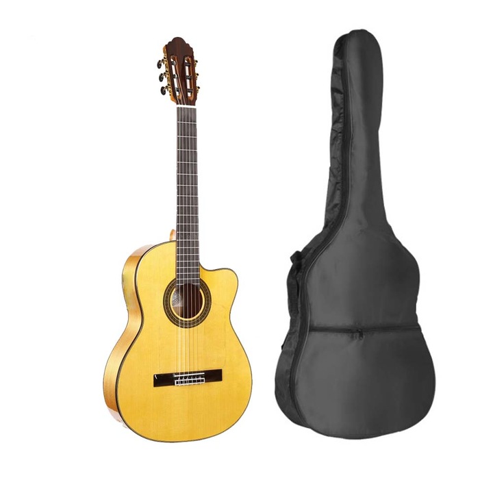 Klasszikus fa gitár 95 cm, antik természet, fekete tokkal, Dalimag