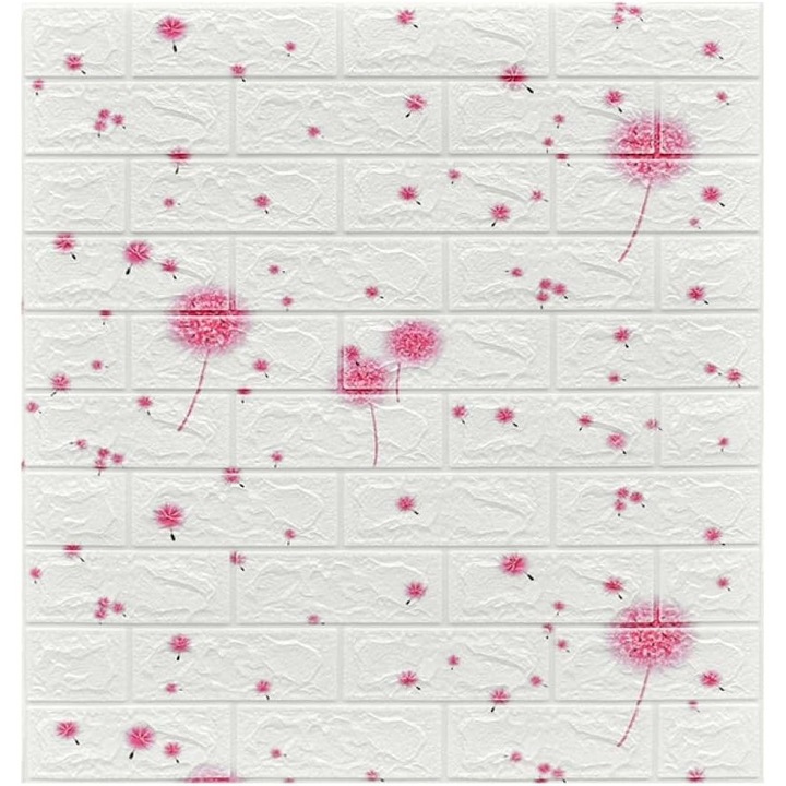 10 db 3D öntapadós tapétalap készlet, Öntapadó, téglautánzat, vízálló, 70 cm x 77 cm, fedett terület 5,3 m2, tégla rózsaszín fehér