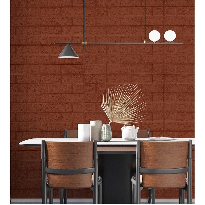 Set 10 Placi Tapet 3D, Southern Sky, 35 x 38 cm, Grosime 3 mm, din Polietilena, Model Caramida, Suprafata acoperita 1.33 mp, Maro