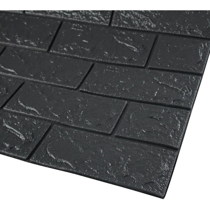 10 db 3D öntapadós tapétalap készlet, téglautánzat, vízálló, 35 cm x 38,5 cm, fekete
